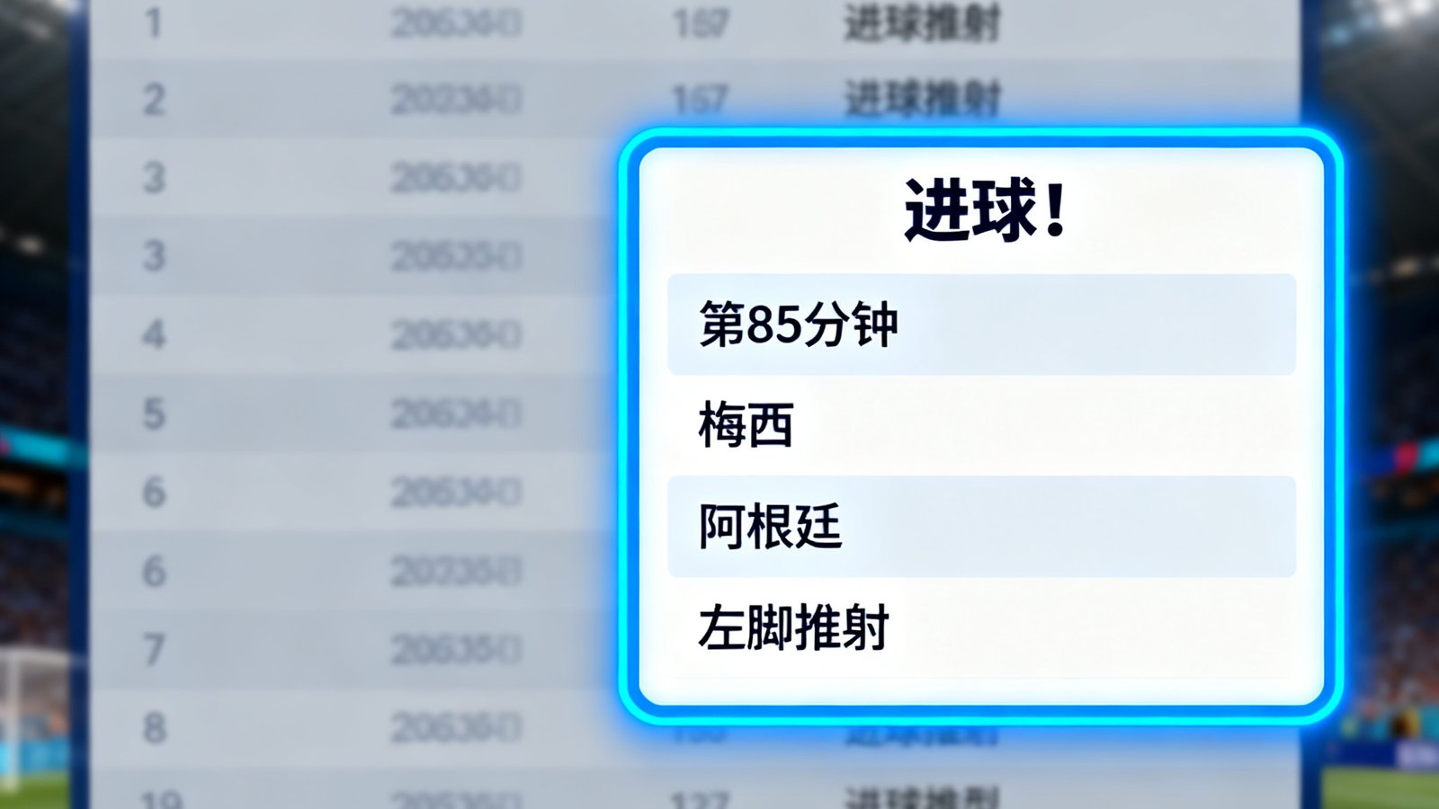 比分面板展示进球弹窗与实时滚动数据